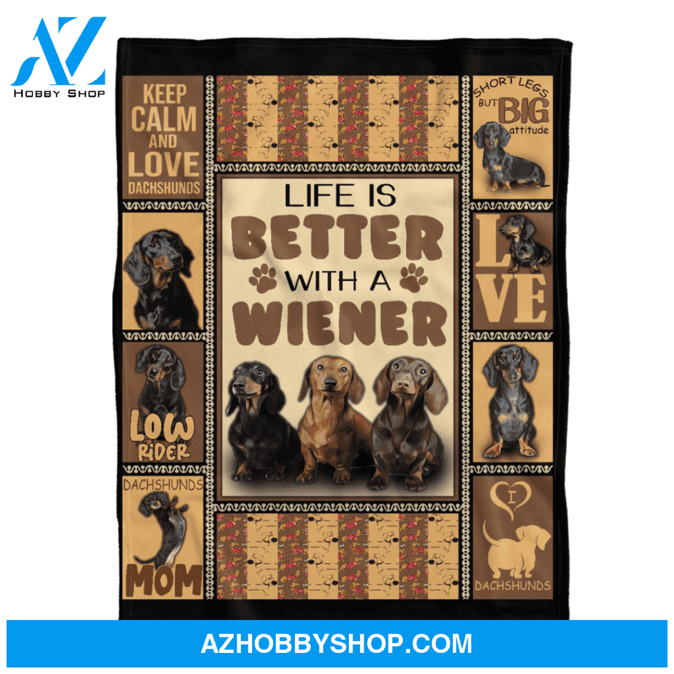 Dog Blanket, Life Is Better With A Wiener, Fleece Blanket. Gift For People Family Home Decor Bedding Couch Sofa Soft and Comfy Cozy