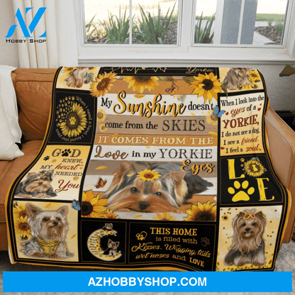 Dog Blanket, Love In My Yorkie Eyes Sunflower Blanket Gift for Dog Lovers