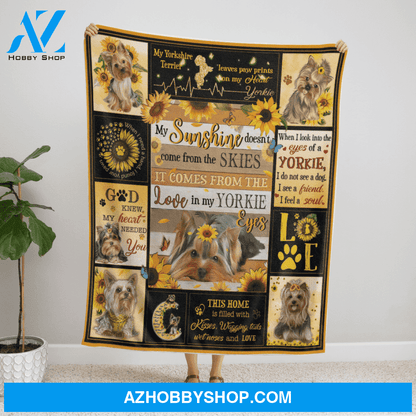 Dog Blanket, Love In My Yorkie Eyes Sunflower Blanket Gift for Dog Lovers