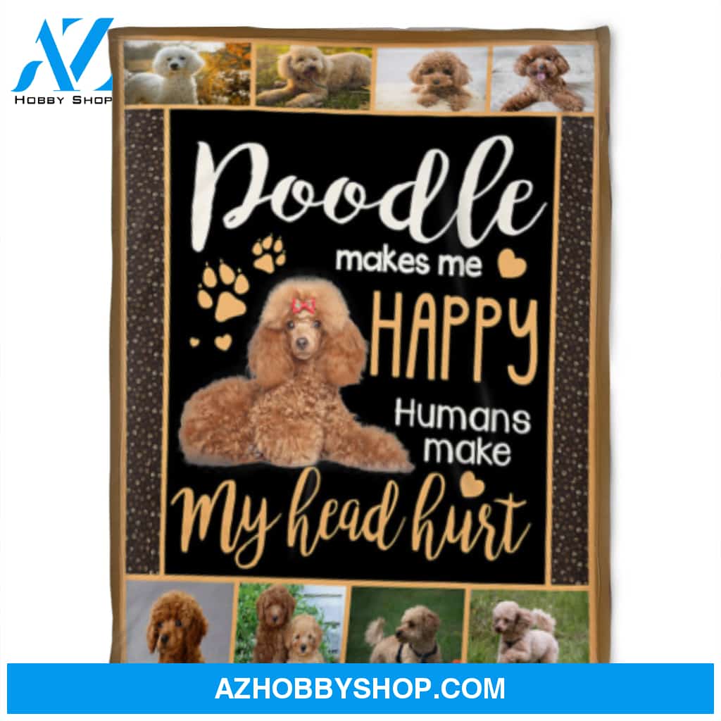 Dog Blanket, Poodle Makes Me Happy. Fleece Blanket, Gift For People Family Home Decor Bedding Couch Sofa Soft and Comfy Cozy