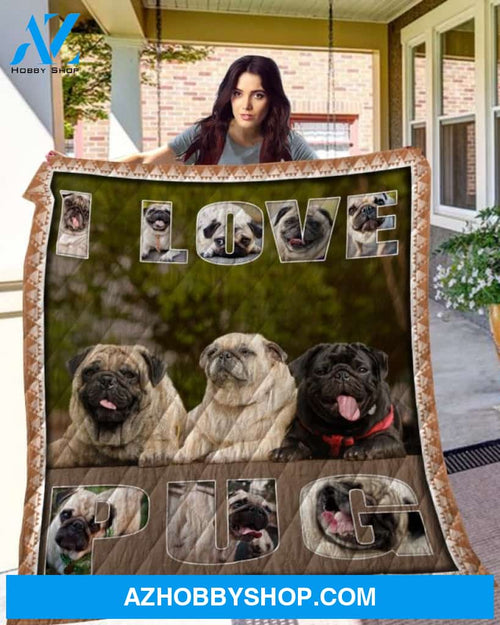 Dog Blanket - Gift Idea For Dog Lovers, Dog Dad Mom - Pug Quilt Blanket V2