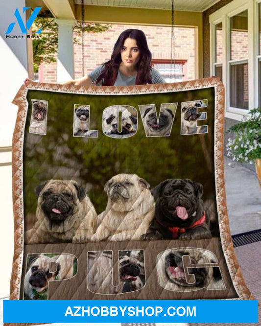 Dog Blanket - Gift Idea For Dog Lovers, Dog Dad Mom - Pug Quilt Blanket V2