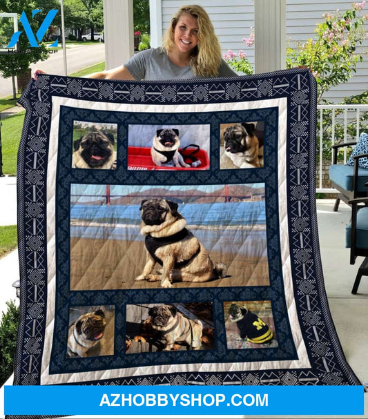 Dog Blanket - Gift Idea For Dog Lovers, Dog Dad Mom - Pug Quilt Blanket V3