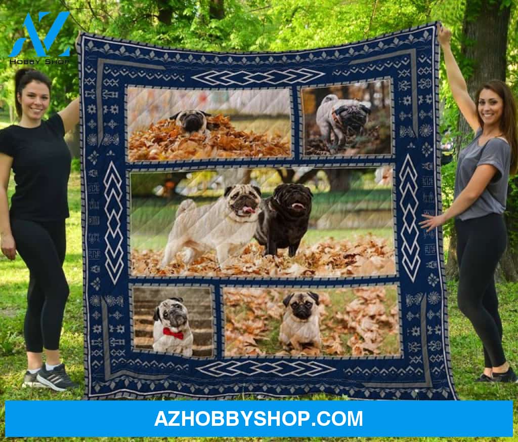 Dog Blanket - Gift Idea For Dog Lovers, Dog Dad Mom - Pug Quilt Blanket V5