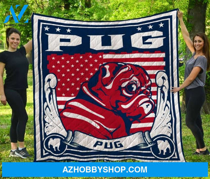 Dog Blanket - Gift Idea For Dog Lovers, Dog Dad Mom - Pug Quilt Blanket V1