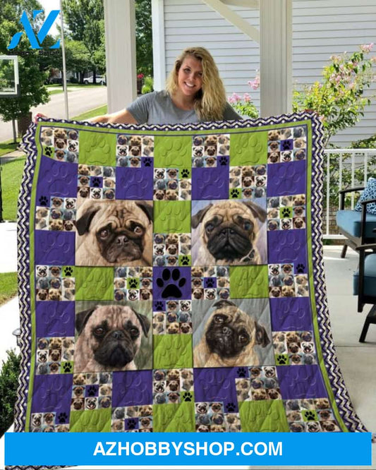 Dog Blanket - Gift Idea For Dog Lovers, Dog Dad Mom - Pug Quilt Blanket V4