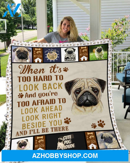 Dog Blanket, Pug Lover Look Back Pug Fleece Blanket