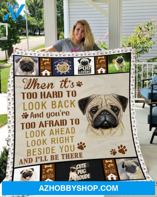 Dog Blanket, Pug Lover Look Back Pug Fleece Blanket