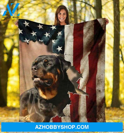 Dog Blanket, Rottweiler - American Flag Fleece Blanket Gift For Rottweiler Dog Lovers