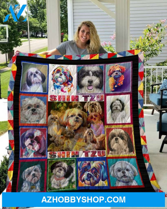 Dog Blanket - Gift Idea For Dog Lovers, Dog Dad Mom - Shih Tzu Quilt Blanket V2