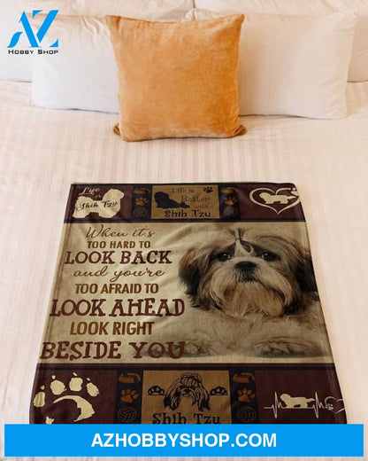 Dog Blanket - Shih Tzu Beside You Fleece Blanket Gift Valentines Day Shih Tzu Lover Family Friend Birthday Gift Home Decor Bedding Couch Sofa Soft And Comfy Cozy