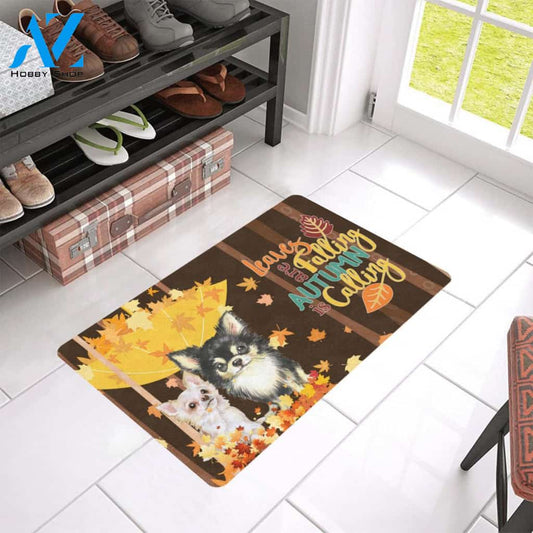 Dog - Chihuahua Leaves Are Falling Easy Clean Welcome DoorMat | Felt And Rubber | 40x60 cm | 45x75 cm | 60x90 cm | Colorful | DO1333