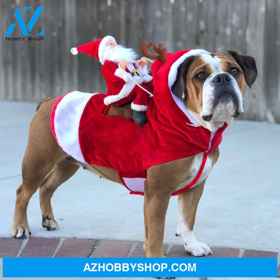 Dog Christmas Clothes Santa Claus Riding Deer