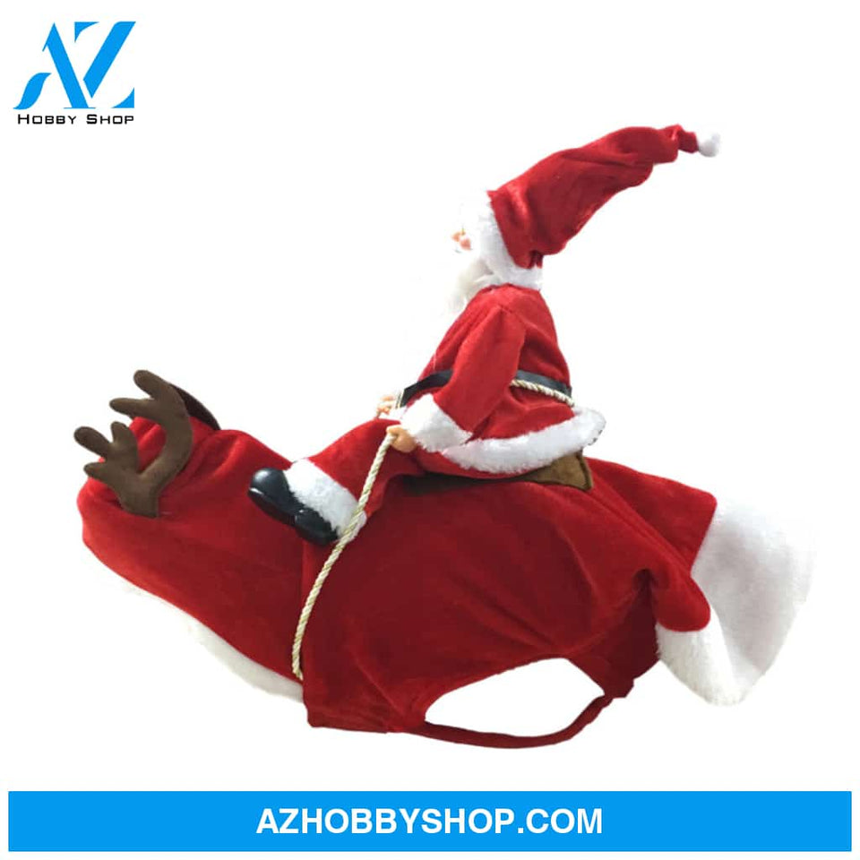 Dog Christmas Clothes Santa Claus Riding Deer Red / S