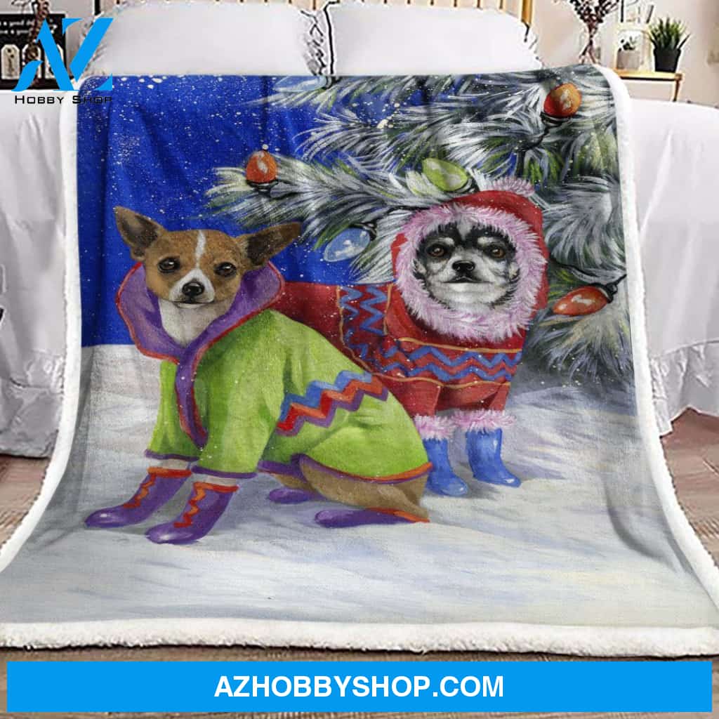 Dog Christmas Fleece Blanket Home Decor Bedding Couch Sofa Soft and Comfy Cozy Gift For Winter Lover, Gift For Friend Family