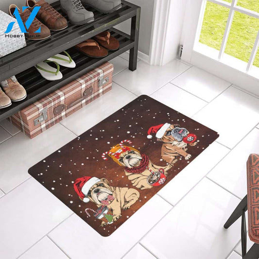 Dog - Christmas Wiaccessories Of Bulldog Easy Clean Welcome DoorMat | Felt And Rubber | 40x60 cm | 45x75 cm | 60x90 cm | Colorful | DO1429