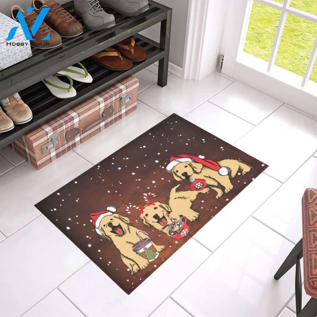 Dog - Christmas Wiaccessories Of Golden Retriever Easy Clean Welcome DoorMat | Felt And Rubber | 40x60 cm | 45x75 cm | 60x90 cm | Colorful | DO1418