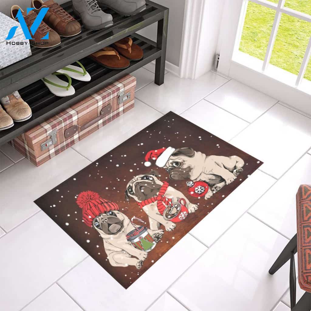Dog - Christmas Wiaccessories Of Pug Easy Clean Welcome DoorMat | Felt And Rubber | 40x60 cm | 45x75 cm | 60x90 cm | Colorful | DO1399