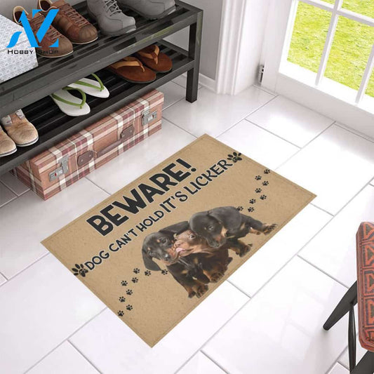 Dog - Dachshund Beware Easy Clean Welcome DoorMat | Felt And Rubber | 40x60 cm | 45x75 cm | 60x90 cm | Colorful | DO1356
