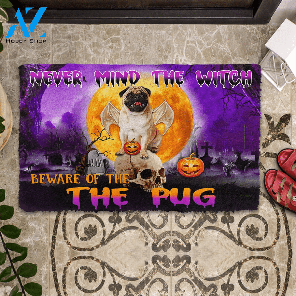 Dog Doormat 3D Beware Of Halloween Vampire Pug Custom Doormat