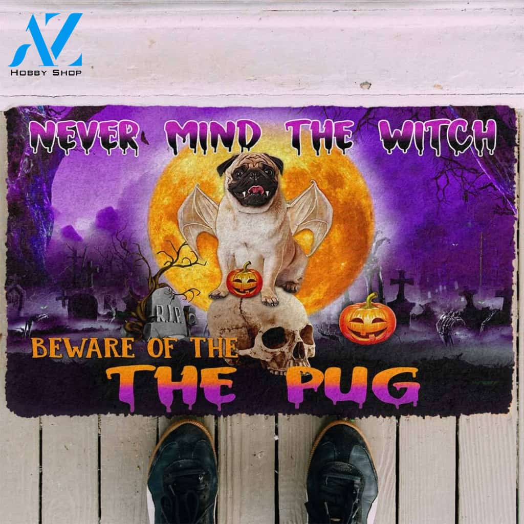 Dog Doormat 3D Beware Of Halloween Vampire Pug Custom Doormat