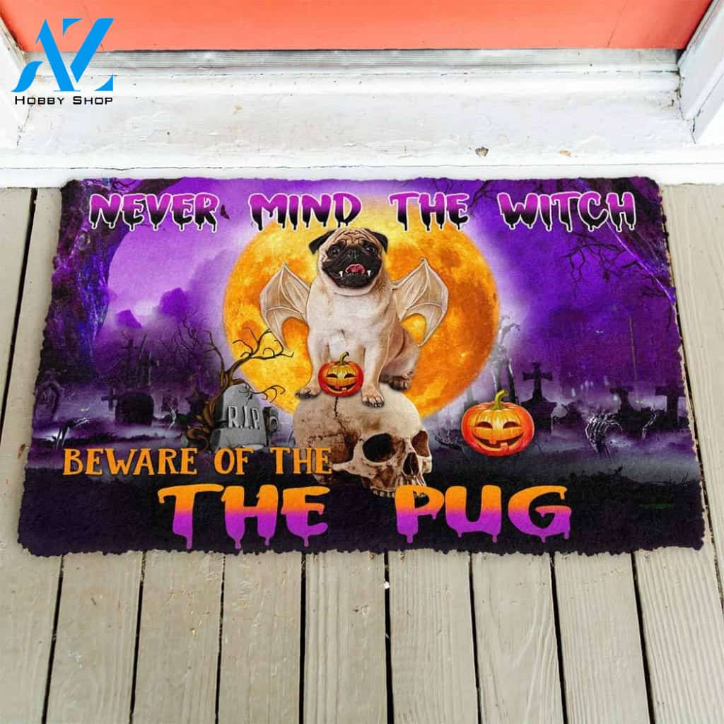 Dog Doormat 3D Beware Of Halloween Vampire Pug Custom Doormat