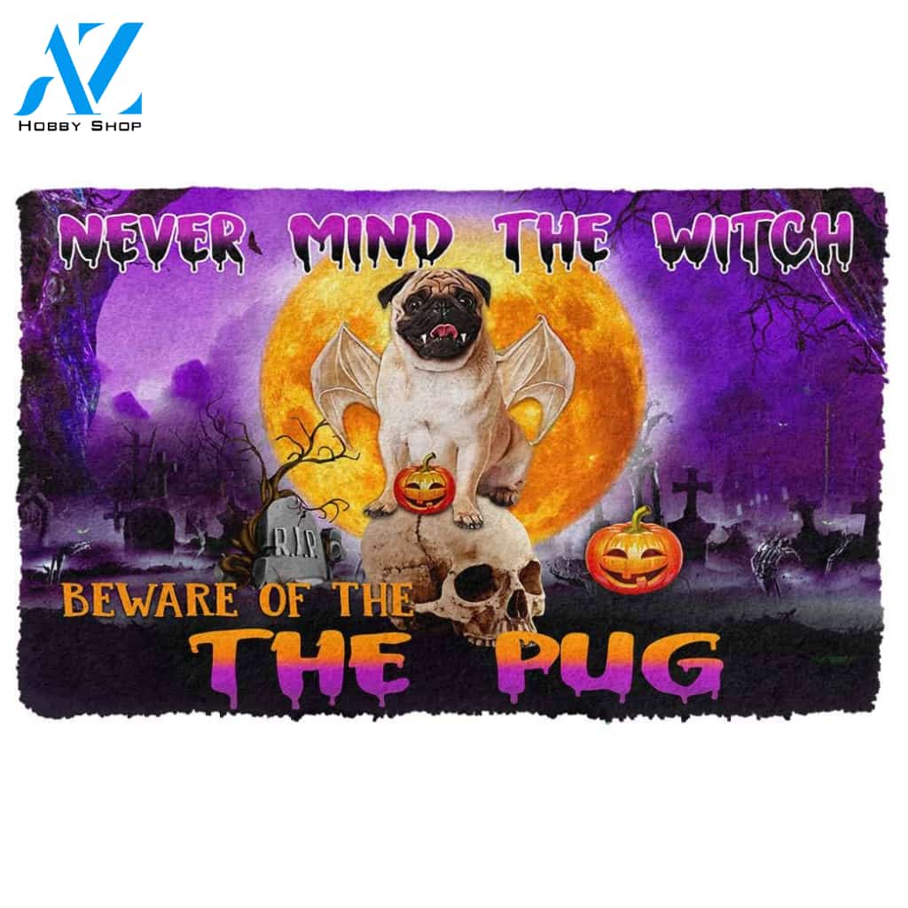 Dog Doormat 3D Beware Of Halloween Vampire Pug Custom Doormat