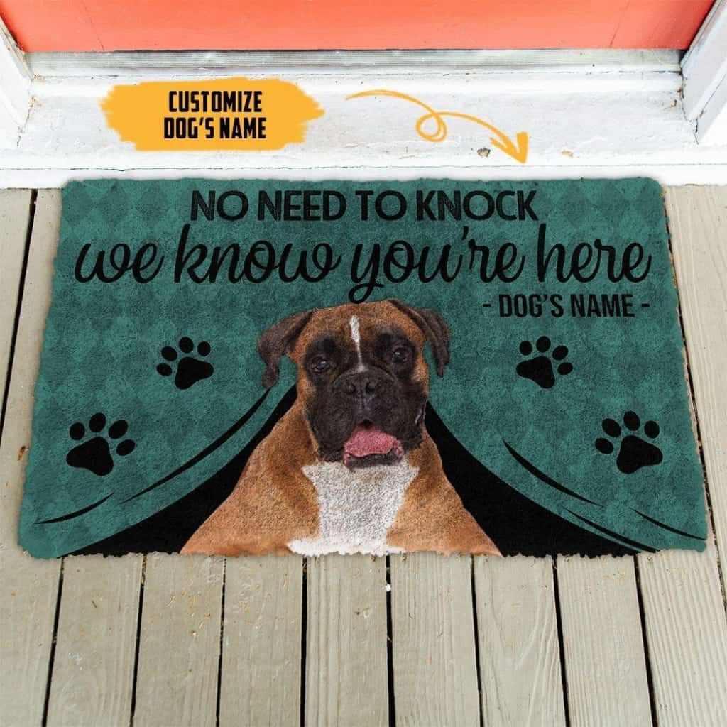Dog Doormat 3D Boxer Dog We Know Youre Here Custom Name Doormat
