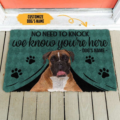 Dog Doormat 3D Boxer Dog We Know Youre Here Custom Name Doormat