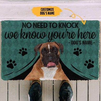 Dog Doormat 3D Boxer Dog We Know Youre Here Custom Name Doormat