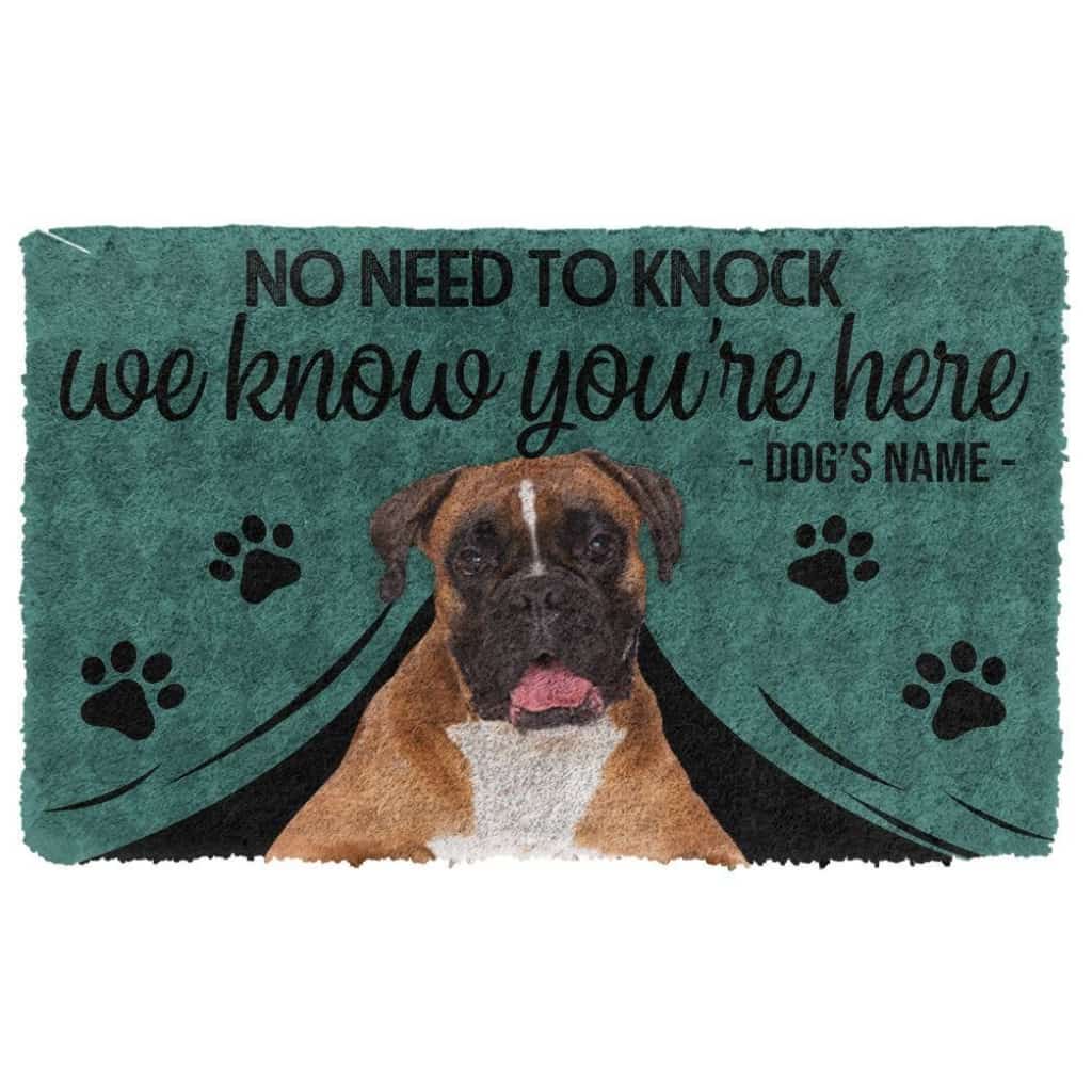 Dog Doormat 3D Boxer Dog We Know Youre Here Custom Name Doormat