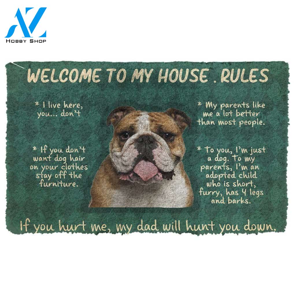 Dog Doormat 3D Bulldog Welcome To My House Rules Custom Doormat