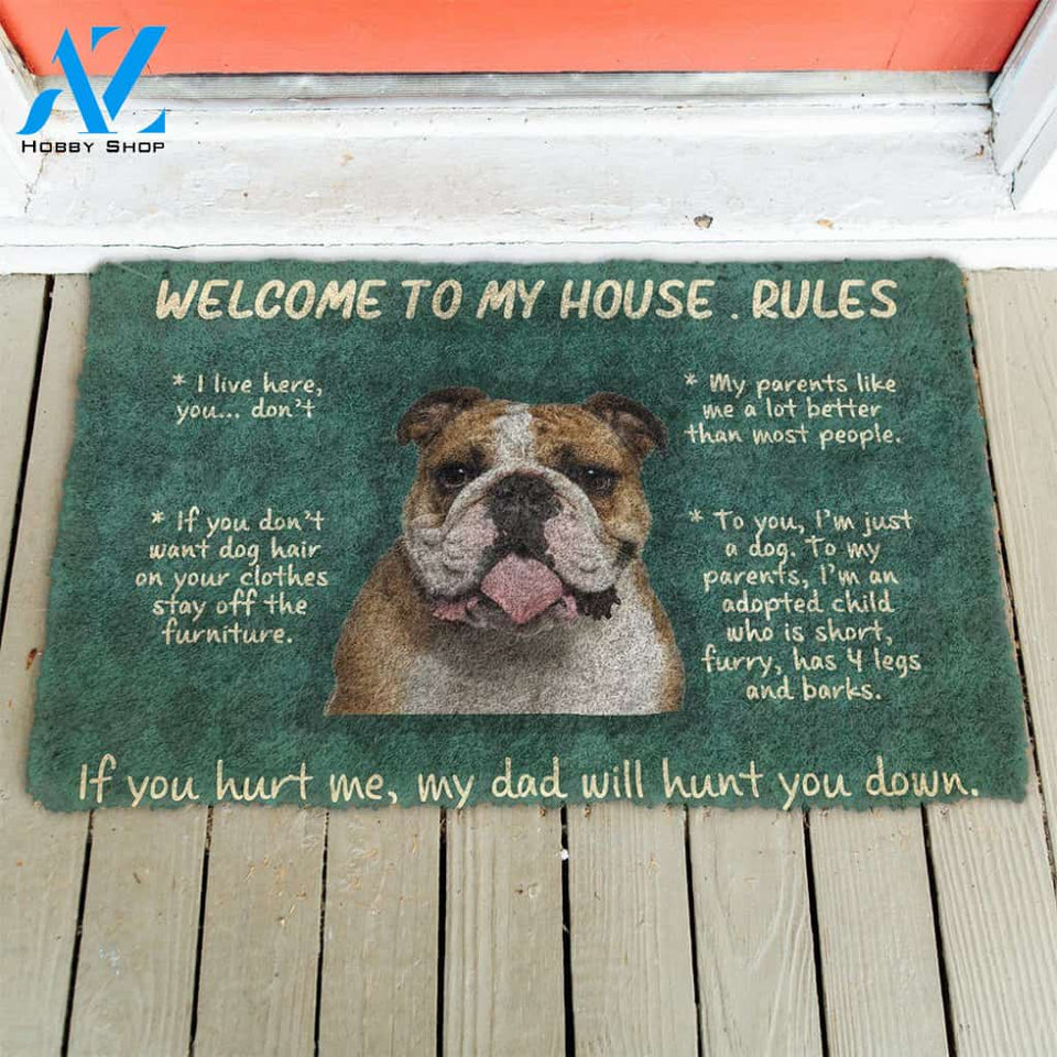 Dog Doormat 3D Bulldog Welcome To My House Rules Custom Doormat