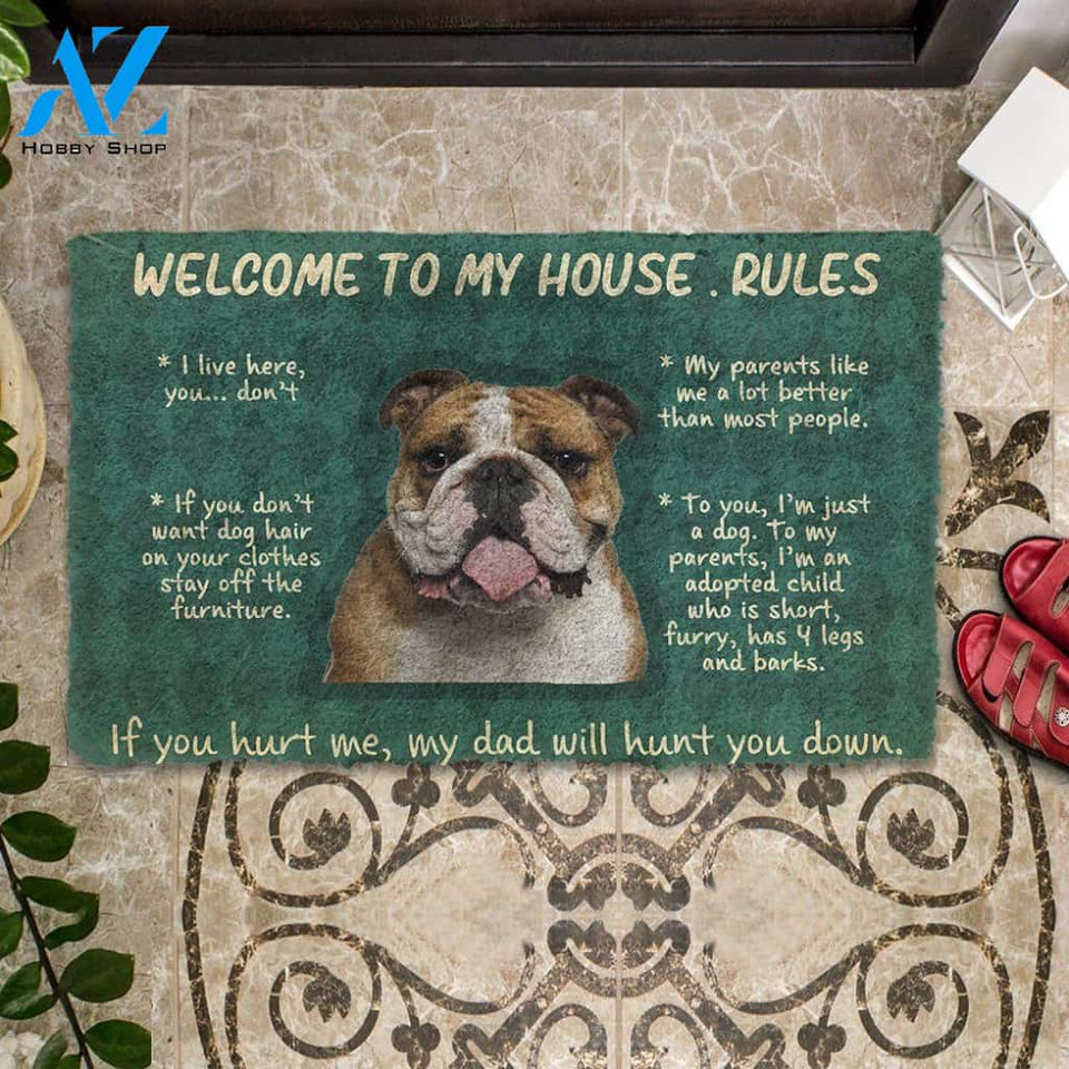 Dog Doormat 3D Bulldog Welcome To My House Rules Custom Doormat