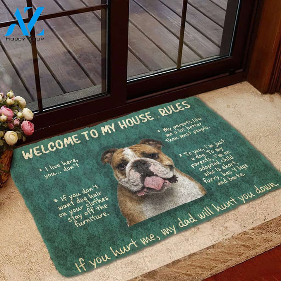 Dog Doormat 3D Bulldog Welcome To My House Rules Custom Doormat