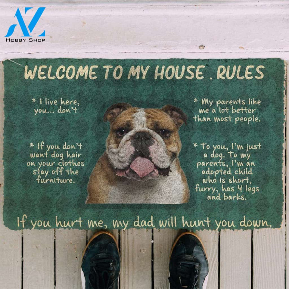 Dog Doormat 3D Bulldog Welcome To My House Rules Custom Doormat