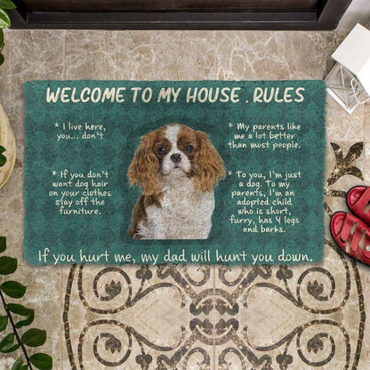 Dog Doormat 3D Cavalier King Charles Spaniel Welcome To My House Rules Custom Doormat