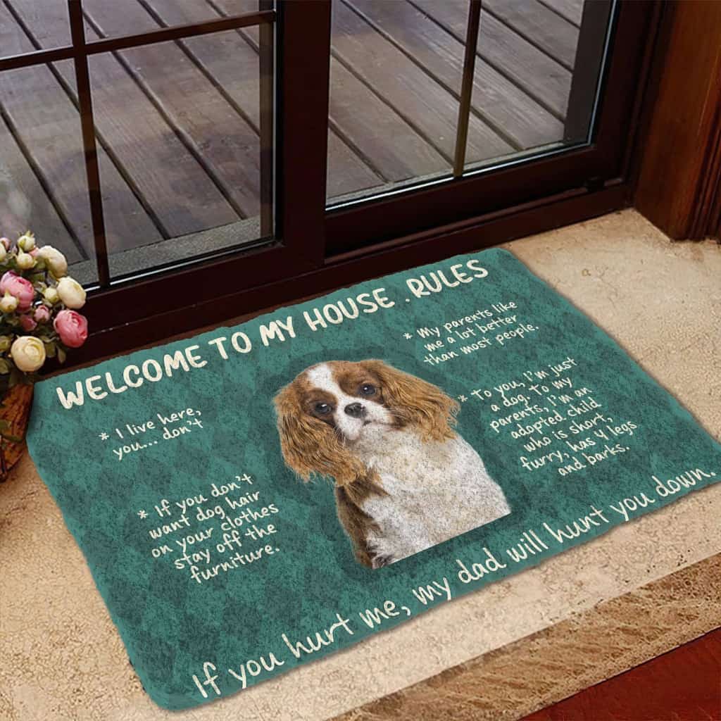 Dog Doormat 3D Cavalier King Charles Spaniel Welcome To My House Rules Custom Doormat