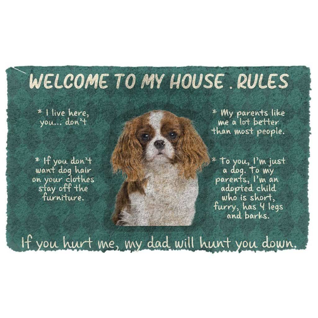 Dog Doormat 3D Cavalier King Charles Spaniel Welcome To My House Rules Custom Doormat