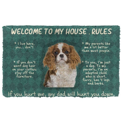 Dog Doormat 3D Cavalier King Charles Spaniel Welcome To My House Rules Custom Doormat