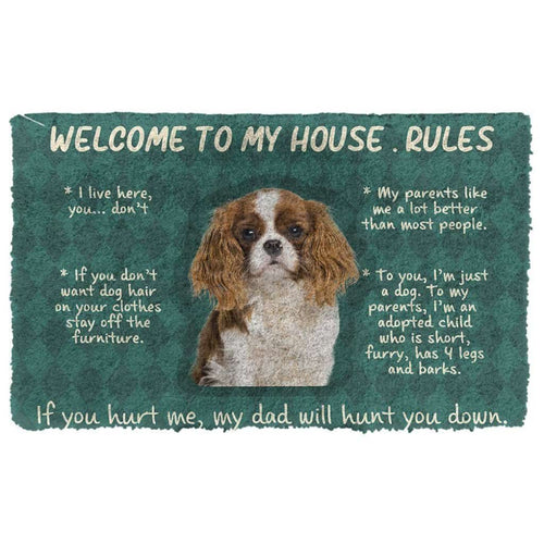 Dog Doormat 3D Cavalier King Charles Spaniel Welcome To My House Rules Custom Doormat
