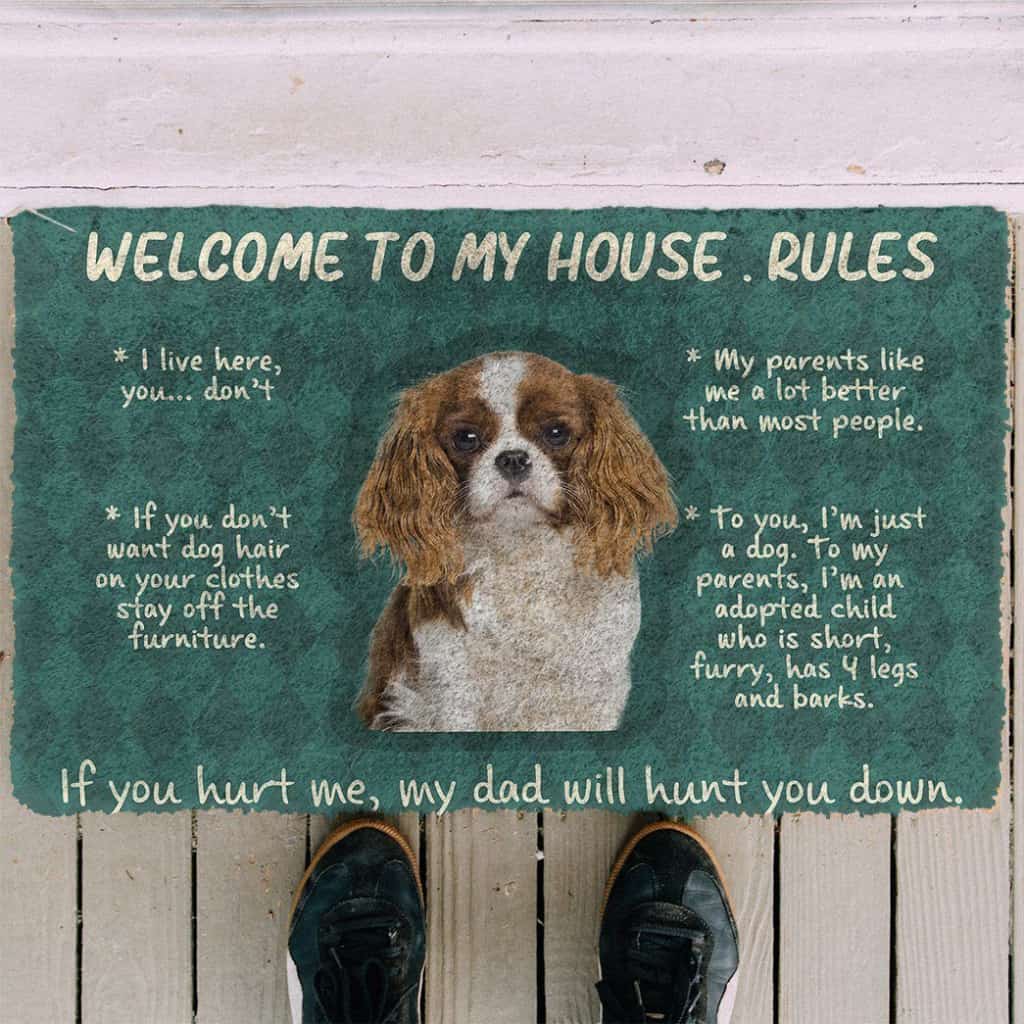 Dog Doormat 3D Cavalier King Charles Spaniel Welcome To My House Rules Custom Doormat