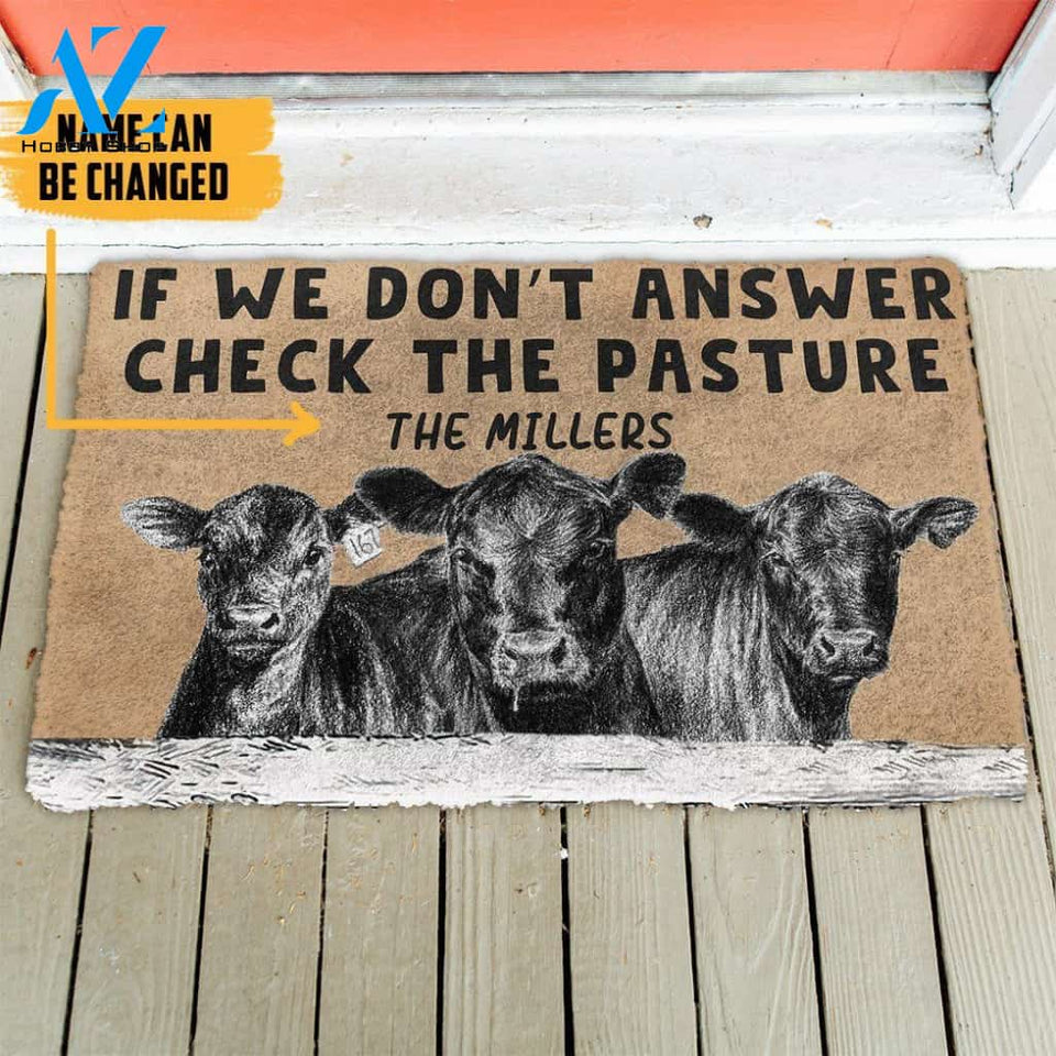 Dog Doormat 3D Check The Angus Cattle Pasture Custom Name Doormat