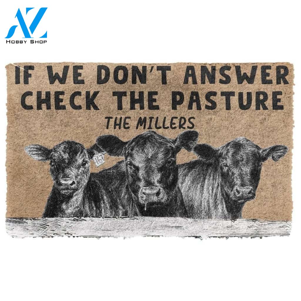 Dog Doormat 3D Check The Angus Cattle Pasture Custom Name Doormat