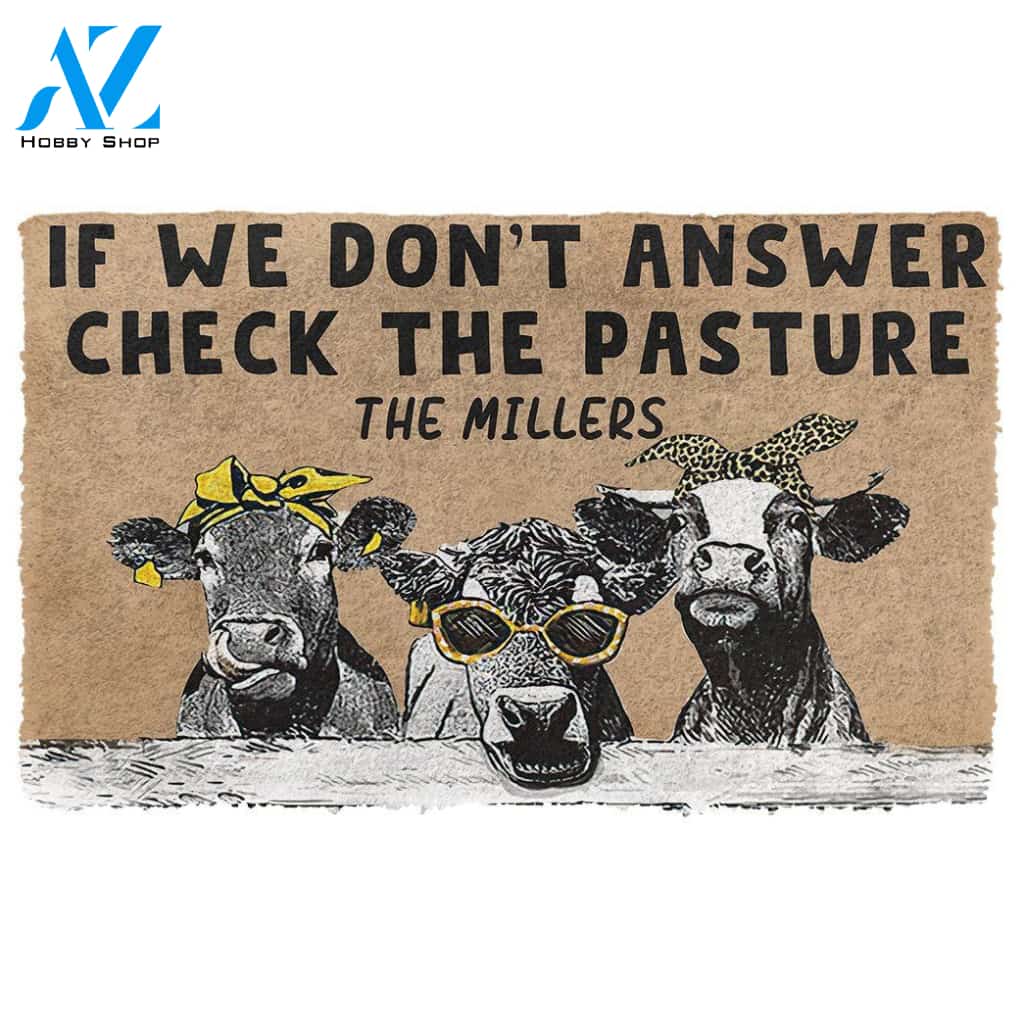 Dog Doormat 3D Check The Cow Pasture Custom Name Doormat