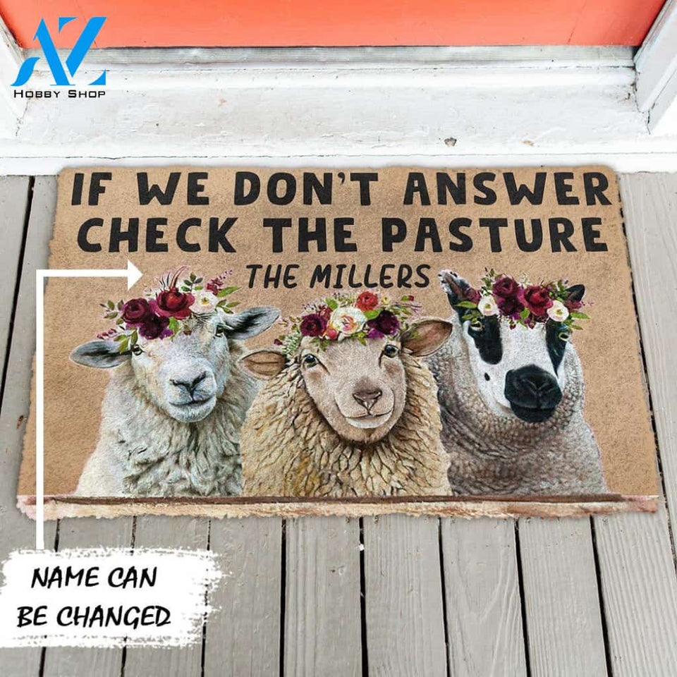 Dog Doormat 3D Check The Sheep Pasture Custom Name Doormat