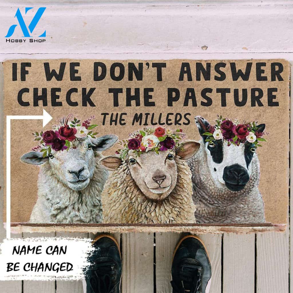 Dog Doormat 3D Check The Sheep Pasture Custom Name Doormat