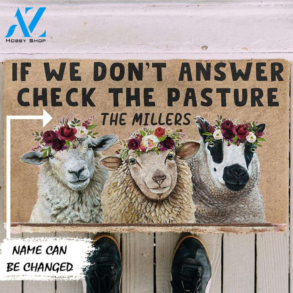 Dog Doormat 3D Check The Sheep Pasture Custom Name Doormat