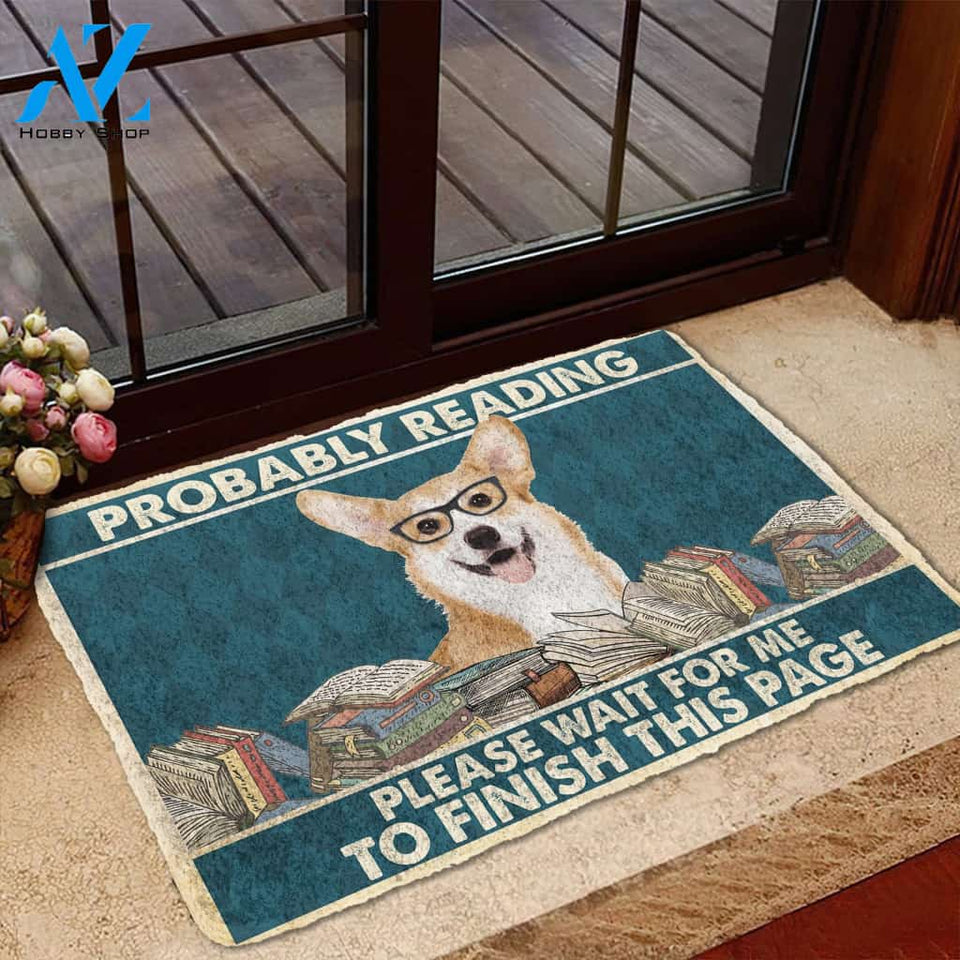 Dog Doormat 3D Corgi Probably Reading Please Wait Custom Doormat