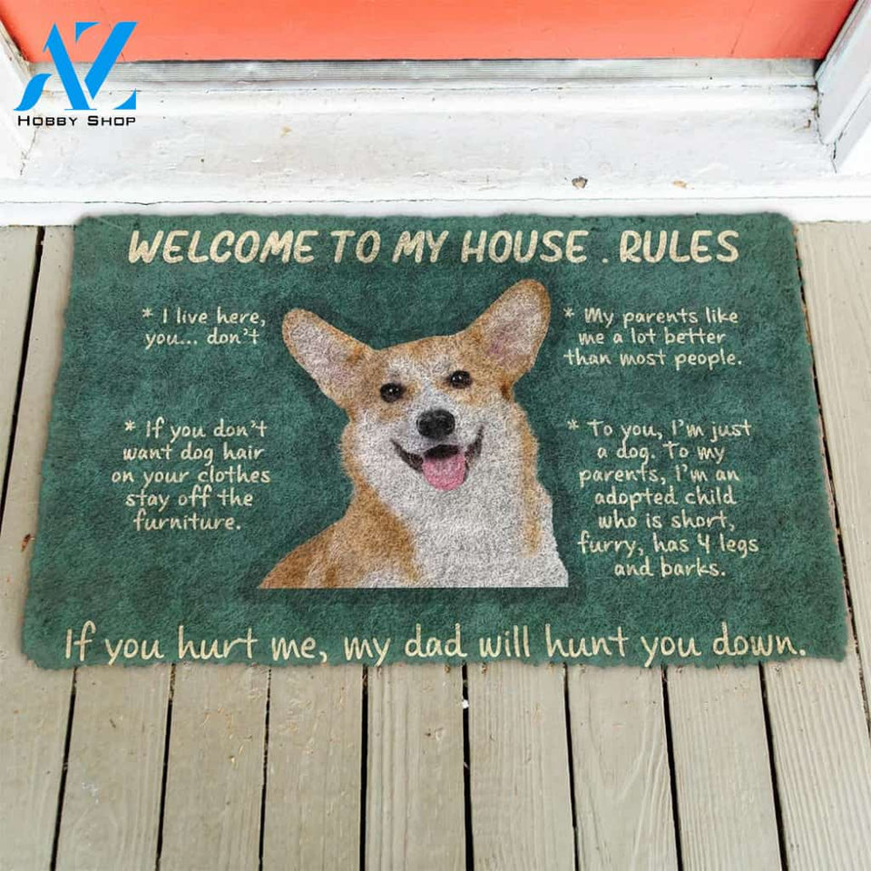 Dog Doormat 3D Corgi Welcome To My House Rules Custom Doormat